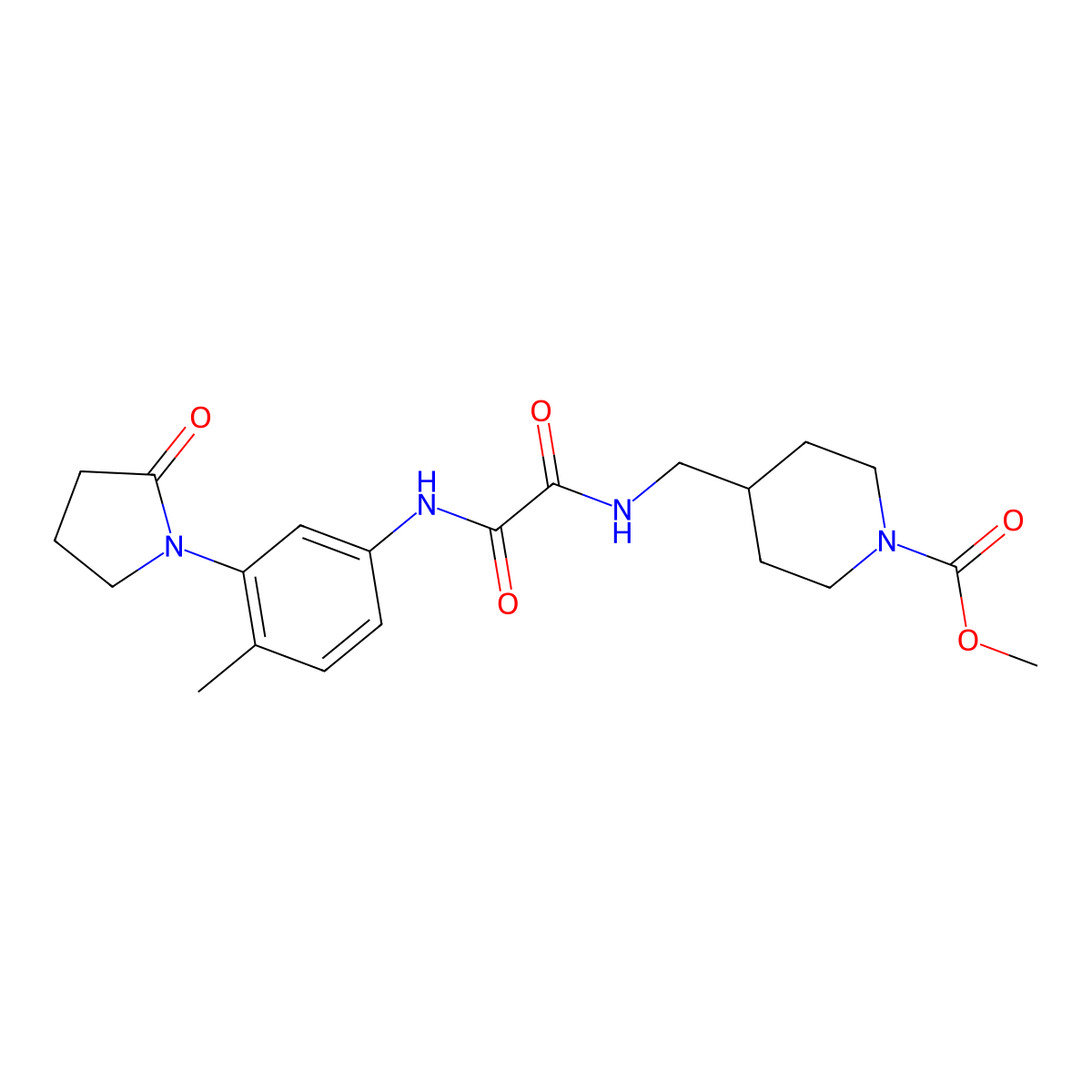 Methyl 4-((2-((4-methyl-3-(2-oxopyrrolidin-1-yl)phenyl)amino)-2-oxoacetamido)methyl)piperidine-1-carboxylate molecular structure, CAS 1325689-69-7