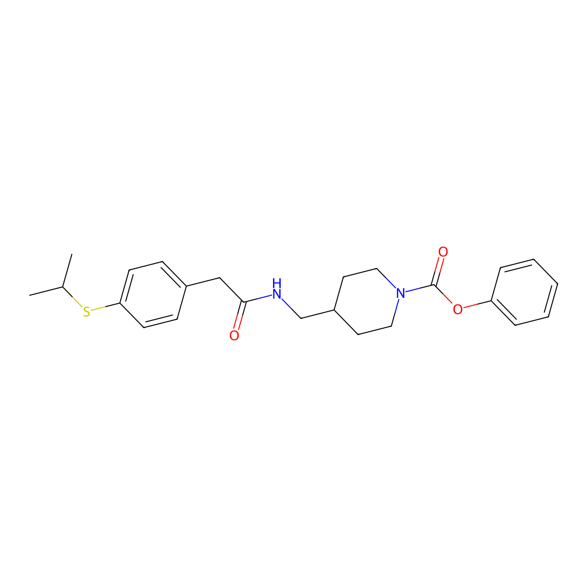 Phenyl 4-((2-(4-(isopropylthio)phenyl)acetamido)methyl)piperidine-1-carboxylate molecular structure, CAS 1325689-73-3