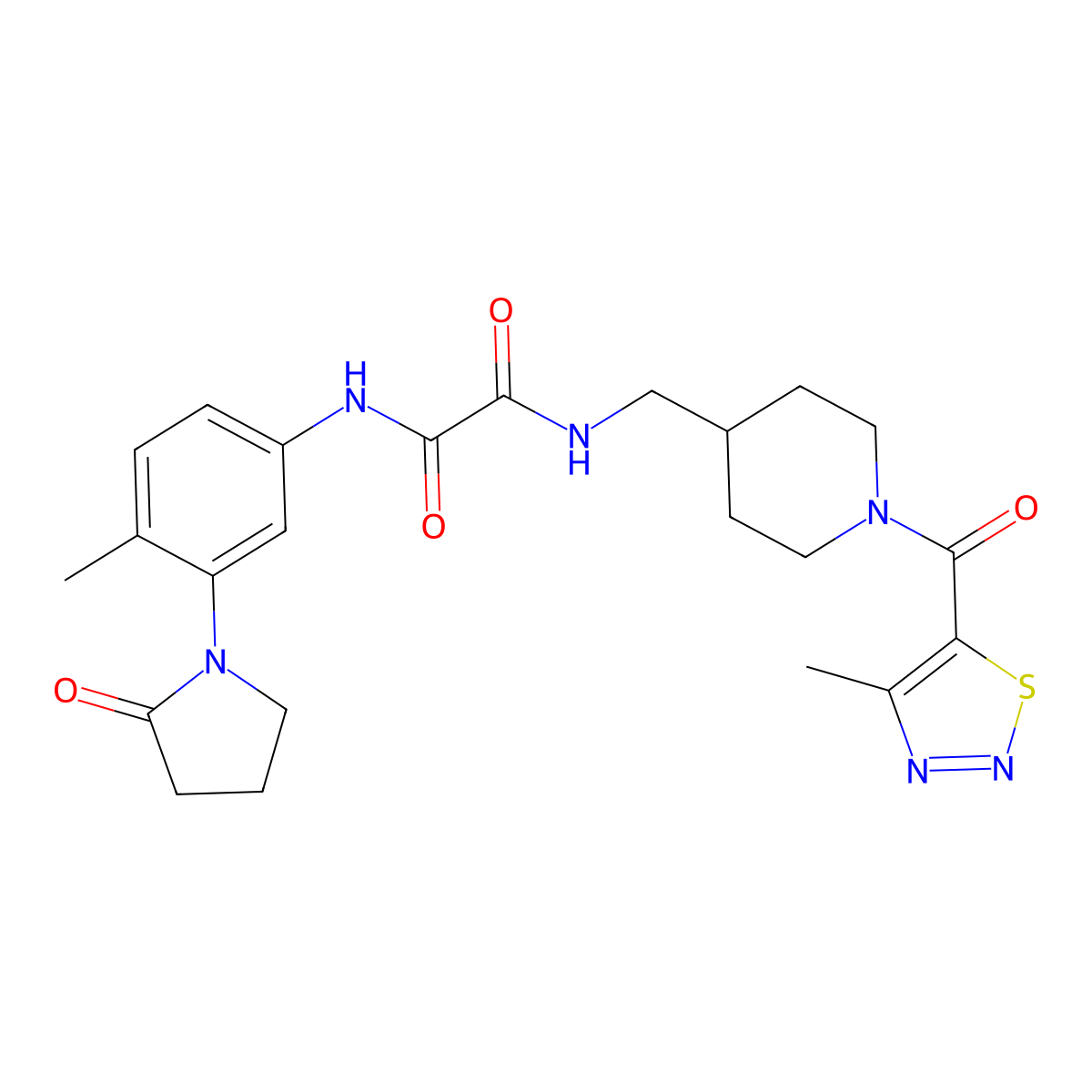 N1-((1-(4-methyl-1,2,3-thiadiazole-5-carbonyl)piperidin-4-yl)methyl)-N2-(4-methyl-3-(2-oxopyrrolidin-1-yl)phenyl)oxalamide molecular structure, CAS 1325690-06-9