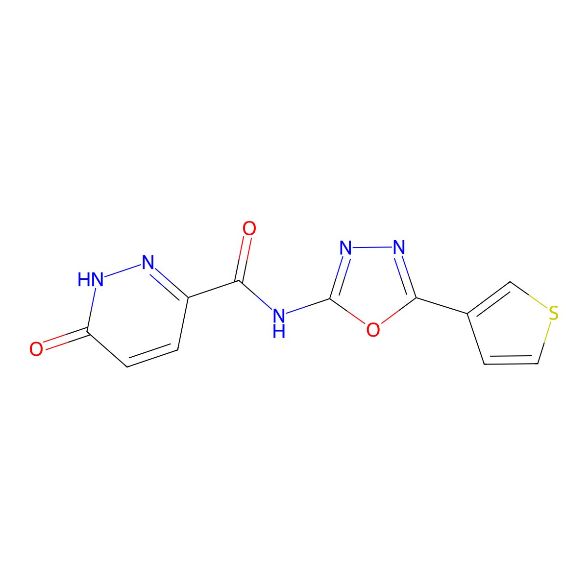 6-oxo-N-(5-(thiophen-3-yl)-1,3,4-oxadiazol-2-yl)-1,6-dihydropyridazine-3-carboxamide molecular structure, CAS 1325695-88-2
