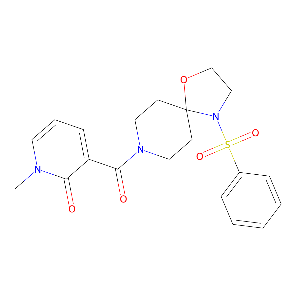 1-methyl-3-(4-(phenylsulfonyl)-1-oxa-4,8-diazaspiro[4.5]decane-8-carbonyl)pyridin-2(1H)-one molecular structure, CAS 1325697-97-9