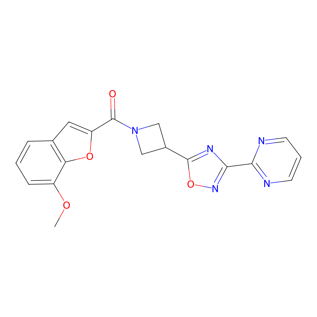 (7-Methoxybenzofuran-2-yl)(3-(3-(pyrimidin-2-yl)-1,2,4-oxadiazol-5-yl)azetidin-1-yl)methanone molecular structure, CAS 1325701-41-4