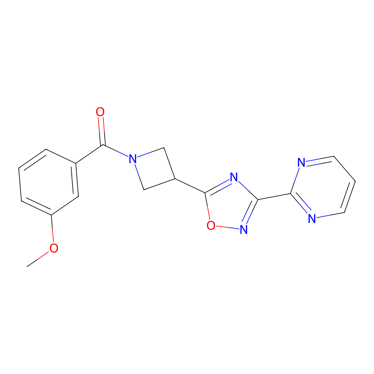 2-{5-[1-(3-Methoxybenzoyl)azetidin-3-yl]-1,2,4-oxadiazol-3-yl}pyrimidine molecular structure, CAS 1325701-50-5