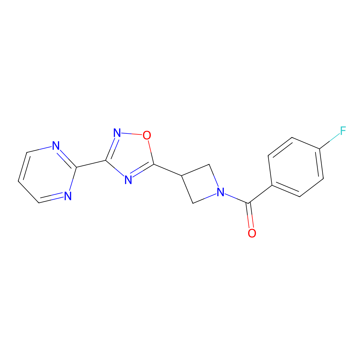 (4-Fluorophenyl)(3-(3-(pyrimidin-2-yl)-1,2,4-oxadiazol-5-yl)azetidin-1-yl)methanone molecular structure, CAS 1325701-54-9