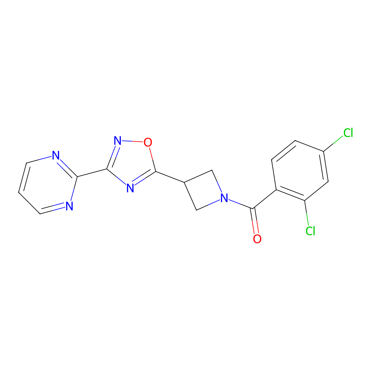 (2,4-Dichlorophenyl)(3-(3-(pyrimidin-2-yl)-1,2,4-oxadiazol-5-yl)azetidin-1-yl)methanone molecular structure, CAS 1325701-57-2