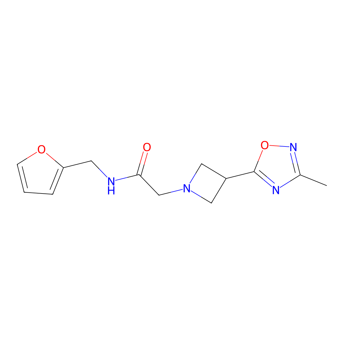 N-(furan-2-ylmethyl)-2-(3-(3-methyl-1,2,4-oxadiazol-5-yl)azetidin-1-yl)acetamide molecular structure, CAS 1325701-78-7
