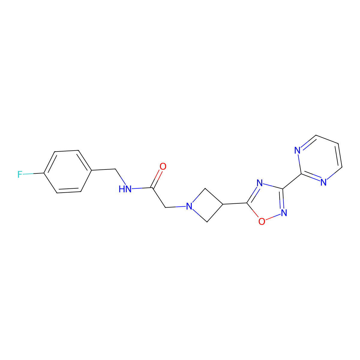 N-(4-Fluorobenzyl)-2-(3-(3-(pyrimidin-2-yl)-1,2,4-oxadiazol-5-yl)azetidin-1-yl)acetamide molecular structure, CAS 1325702-10-0