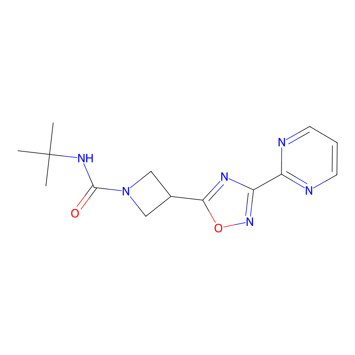 N-(tert-butyl)-3-(3-(pyrimidin-2-yl)-1,2,4-oxadiazol-5-yl)azetidine-1-carboxamide molecular structure, CAS 1325702-20-2