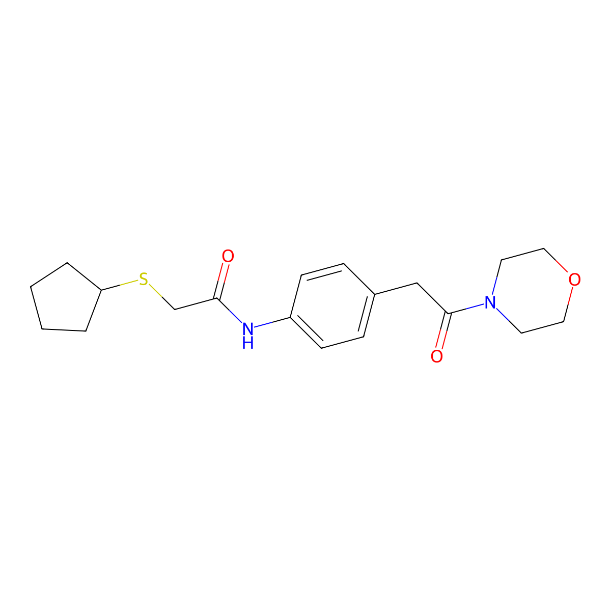 2-(cyclopentylthio)-N-(4-(2-morpholino-2-oxoethyl)phenyl)acetamide molecular structure, CAS 1325704-27-5