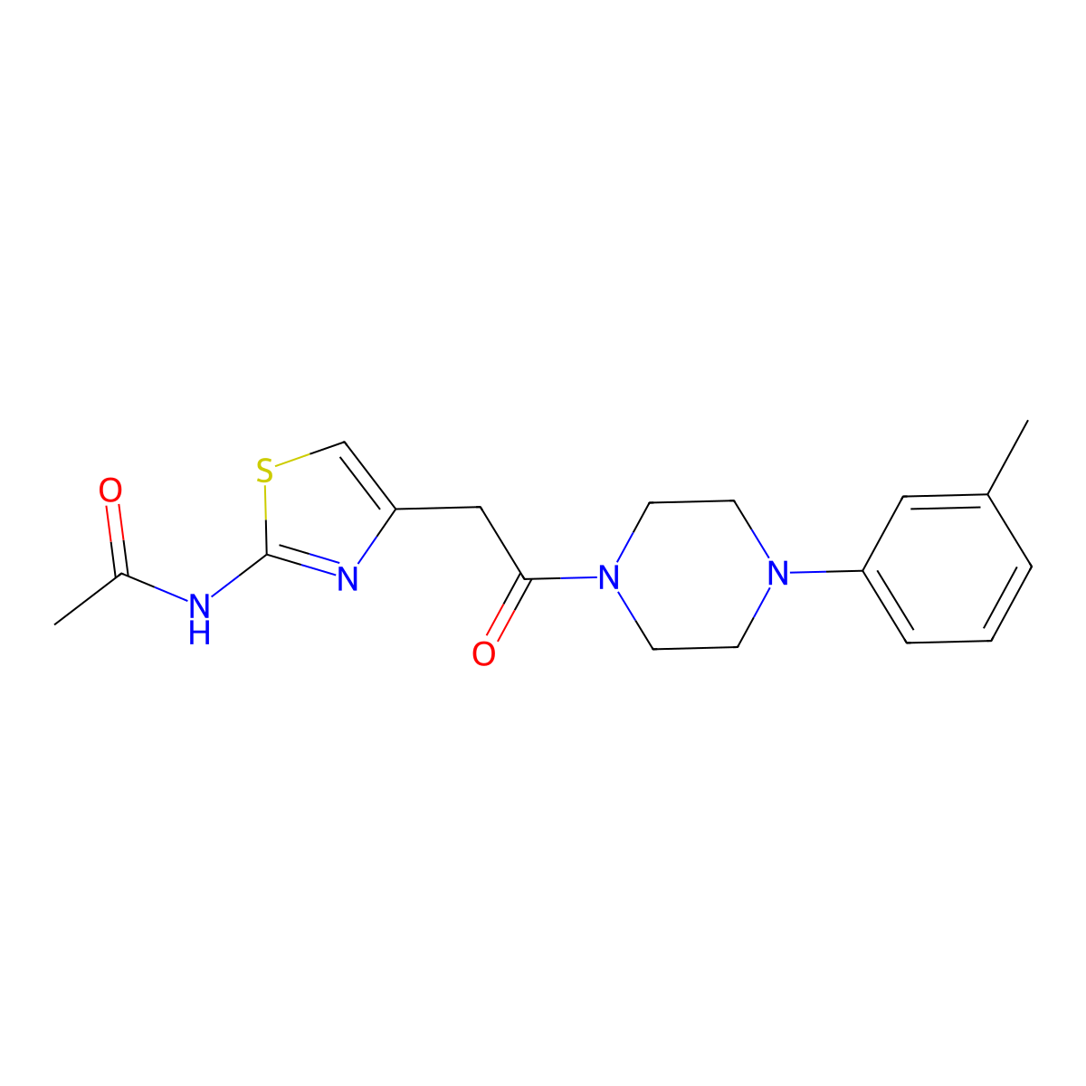N-(4-(2-oxo-2-(4-(m-tolyl)piperazin-1-yl)ethyl)thiazol-2-yl)acetamide molecular structure, CAS 1325706-98-6