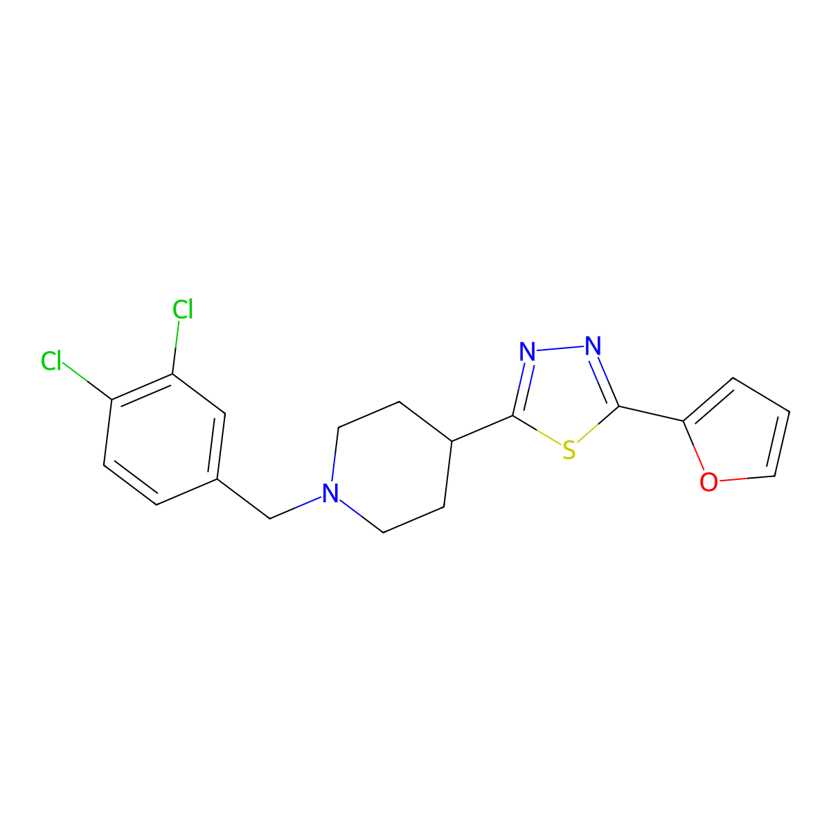 2-(1-(3,4-Dichlorobenzyl)piperidin-4-yl)-5-(furan-2-yl)-1,3,4-thiadiazole molecular structure, CAS 1325708-48-2