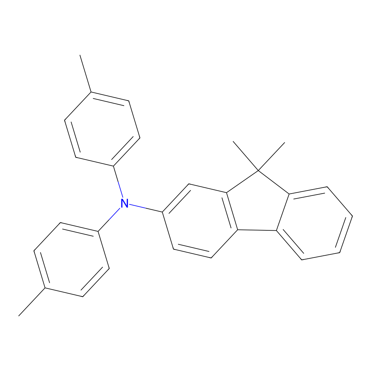 9H-Fluoren-2-amine, 9,9-dimethyl-N,N-bis(4-methylphenyl)- molecular structure, CAS 132571-92-7