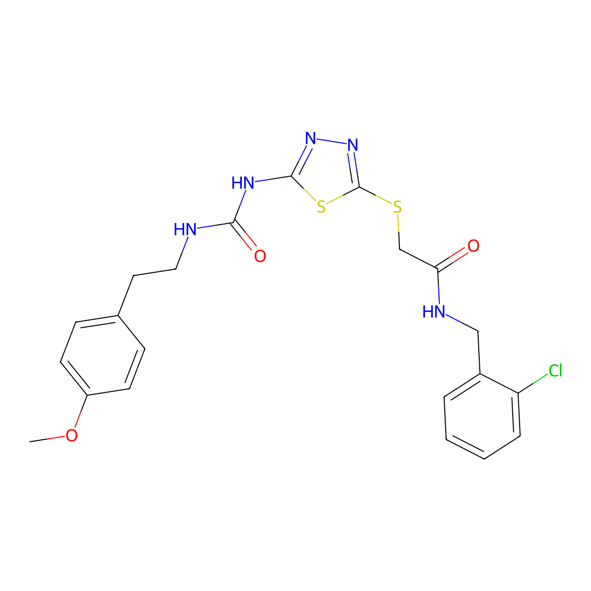 N-(2-chlorobenzyl)-2-((5-(3-(4-methoxyphenethyl)ureido)-1,3,4-thiadiazol-2-yl)thio)acetamide molecular structure, CAS 1325733-44-5