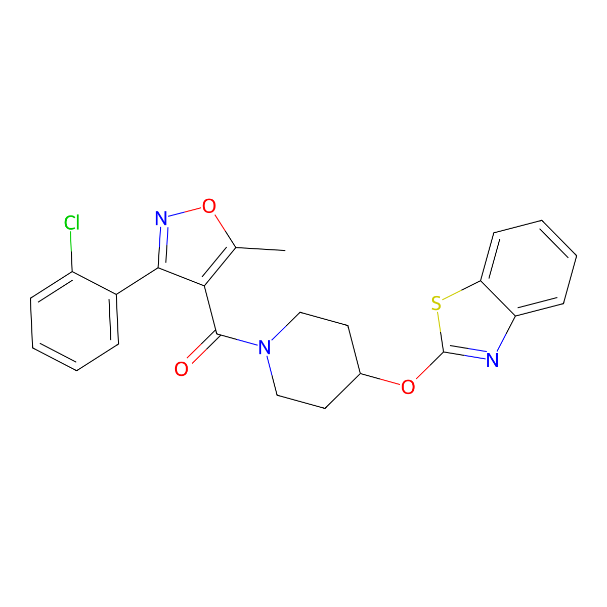 (4-(Benzo[d]thiazol-2-yloxy)piperidin-1-yl)(3-(2-chlorophenyl)-5-methylisoxazol-4-yl)methanone molecular structure, CAS 1325734-99-3