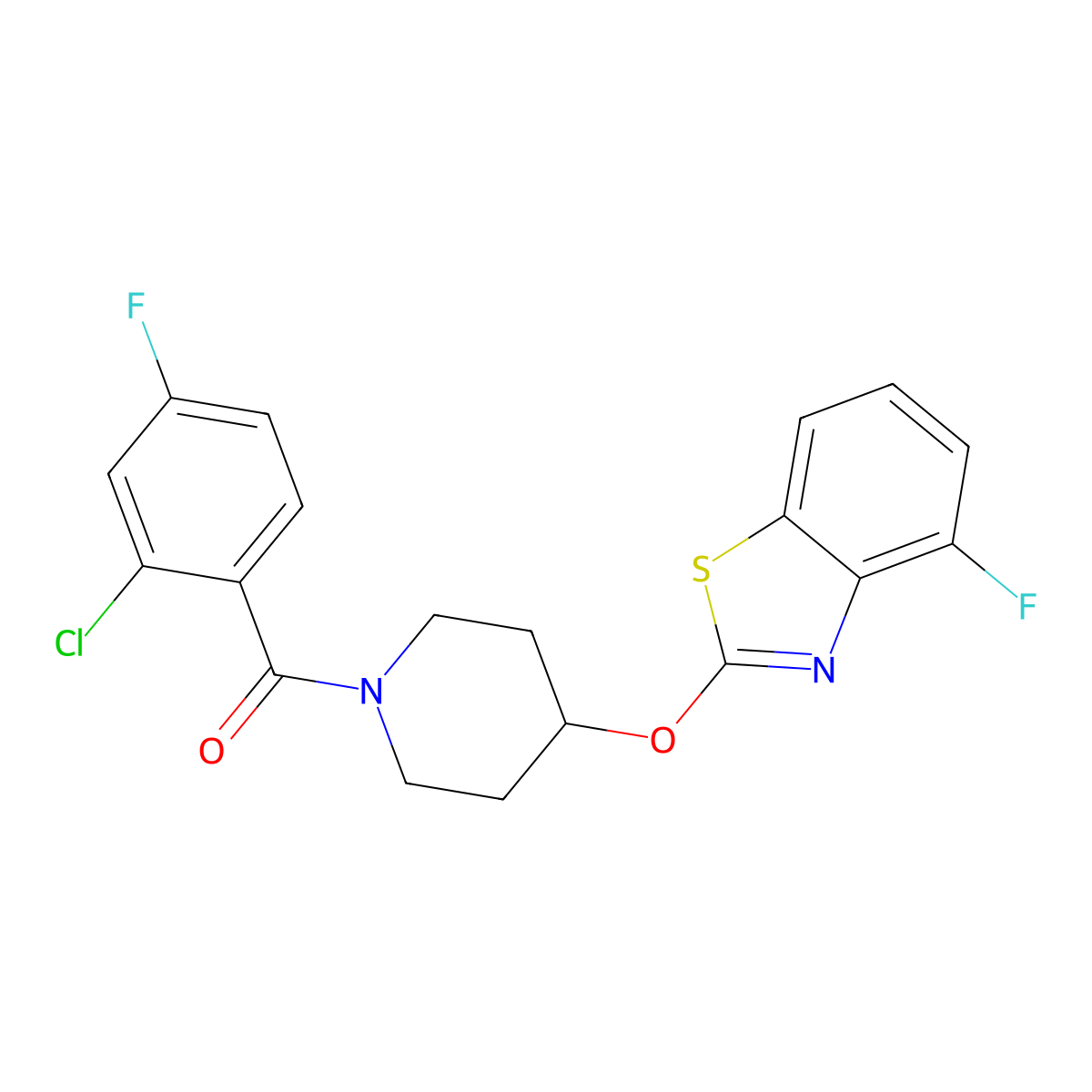 (2-Chloro-4-fluorophenyl)(4-((4-fluorobenzo[d]thiazol-2-yl)oxy)piperidin-1-yl)methanone molecular structure, CAS 1325739-55-6