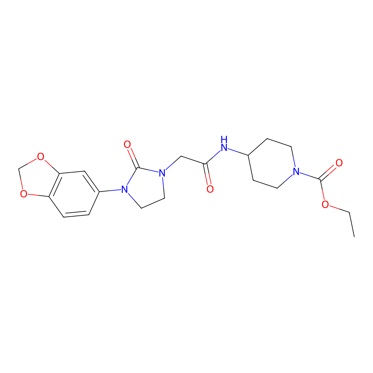 Ethyl 4-(2-(3-(benzo[d][1,3]dioxol-5-yl)-2-oxoimidazolidin-1-yl)acetamido)piperidine-1-carboxylate molecular structure, CAS 1325744-17-9