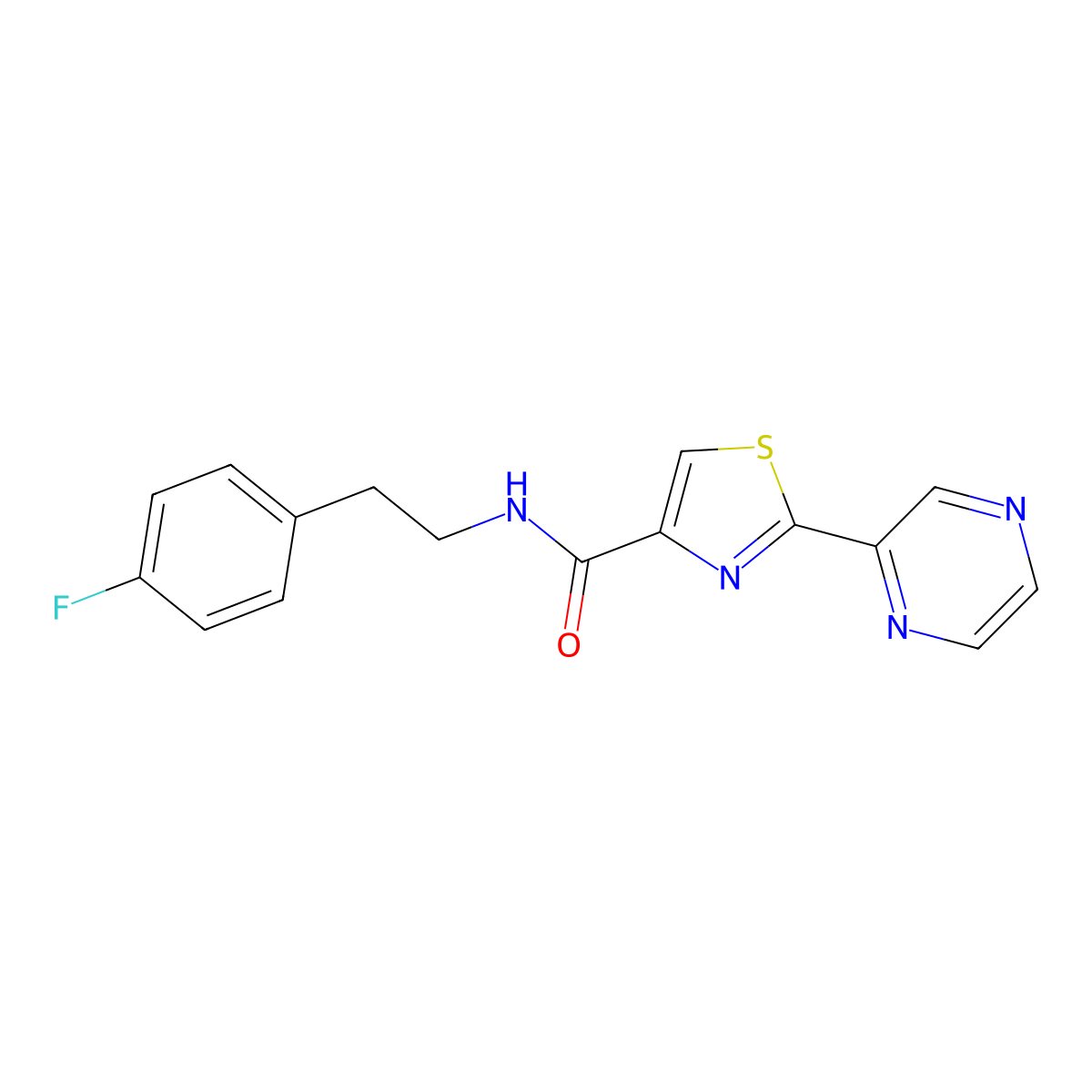 N-(4-fluorophenethyl)-2-(pyrazin-2-yl)thiazole-4-carboxamide molecular structure, CAS 1325745-91-2