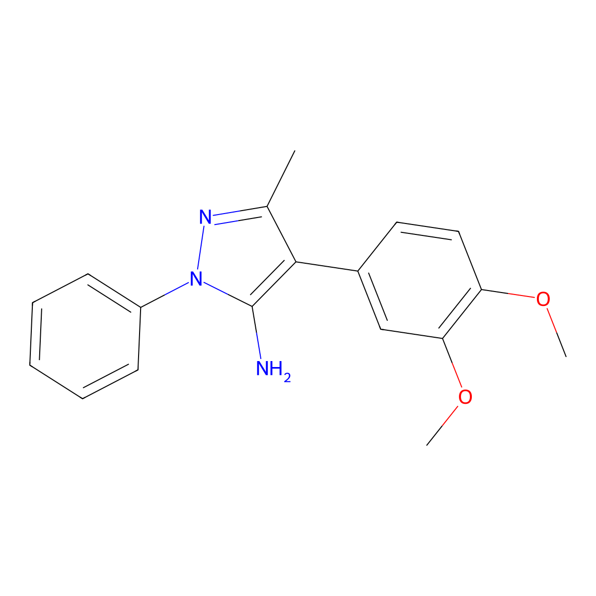 1H-Pyrazol-5-amine, 4-(3,4-dimethoxyphenyl)-3-methyl-1-phenyl- molecular structure, CAS 132576-21-7