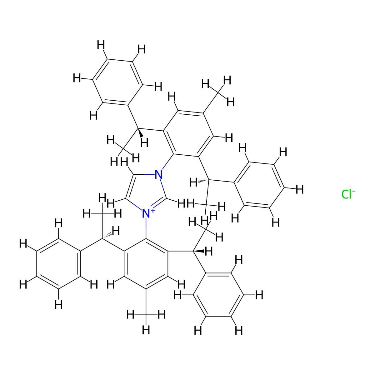 1,3-Bis(4-methyl-2,6-bis((R)-1-phenylethyl)phenyl)-1H-imidazol-3-ium chloride molecular structure, CAS 1325765-85-2