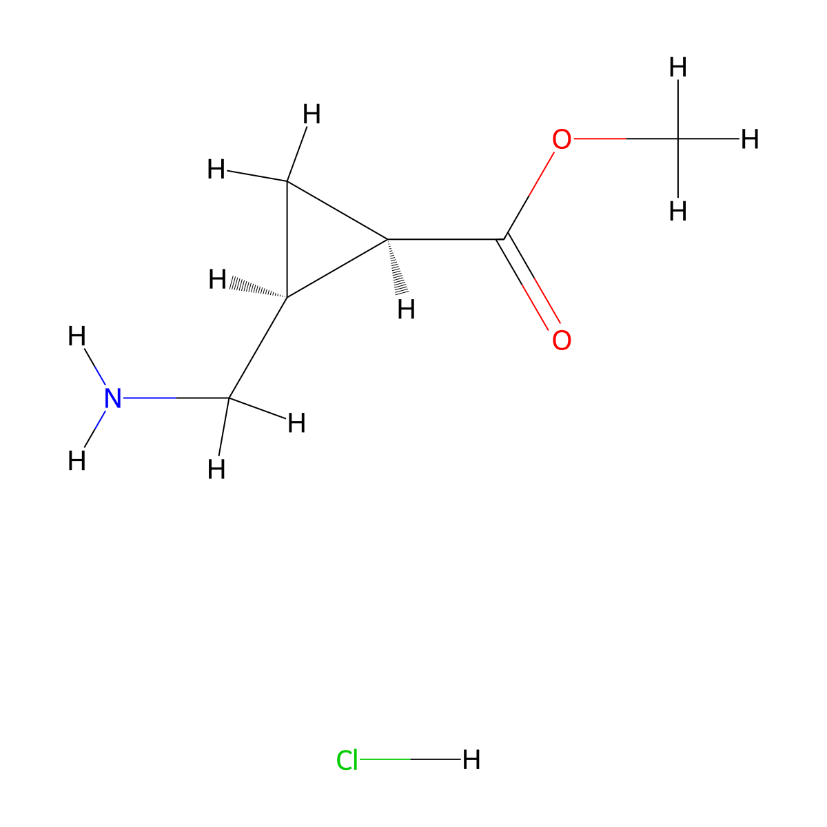 rac-methyl (1R,2S)-2-(aminomethyl)cyclopropane-1-carboxylate hydrochloride molecular structure, CAS 132592-83-7