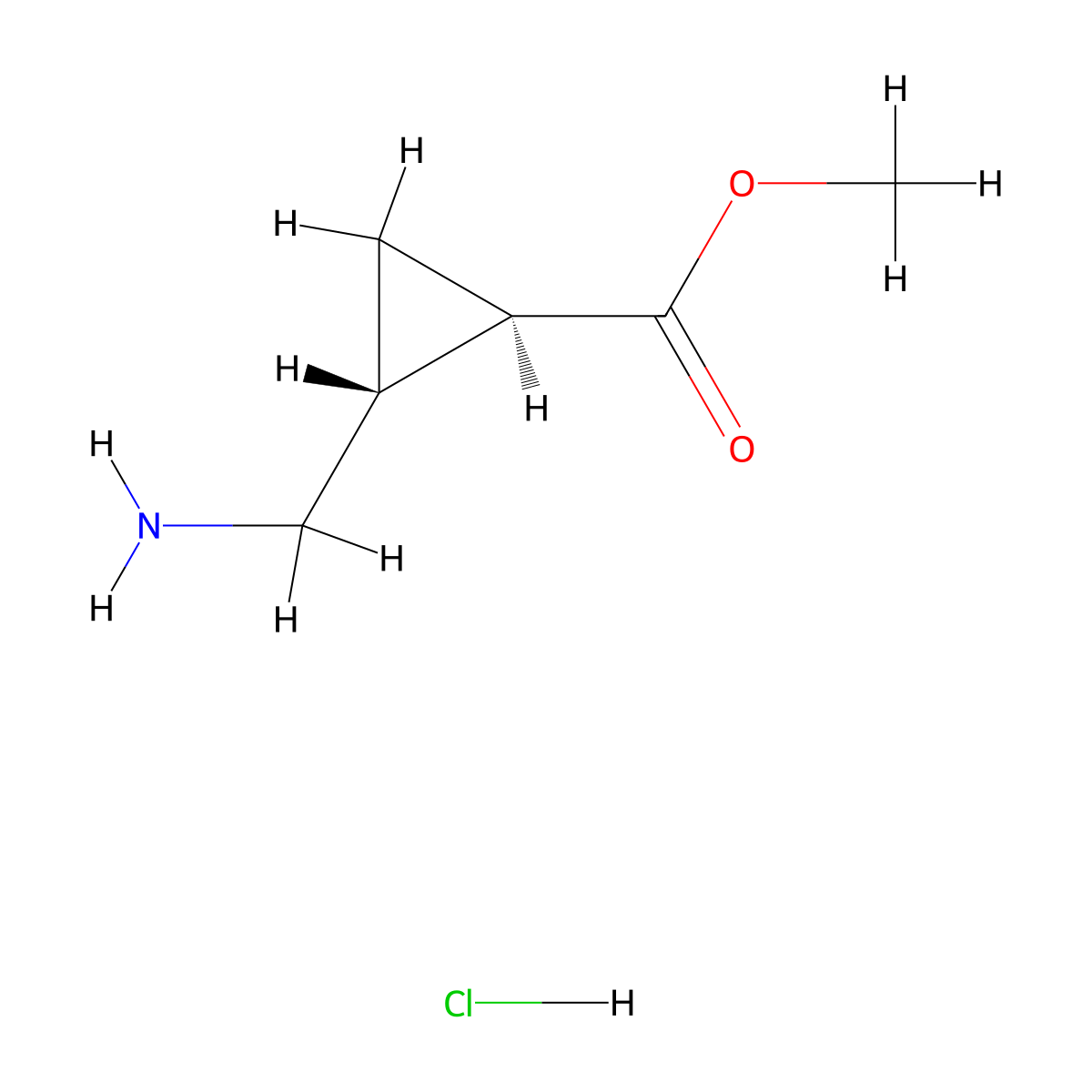 rac-methyl (1R,2R)-2-(aminomethyl)cyclopropane-1-carboxylate hydrochloride molecular structure, CAS 132592-84-8