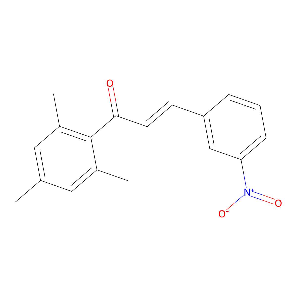 2-Propen-1-one, 3-(3-nitrophenyl)-1-(2,4,6-trimethylphenyl)- molecular structure, CAS 132593-66-9