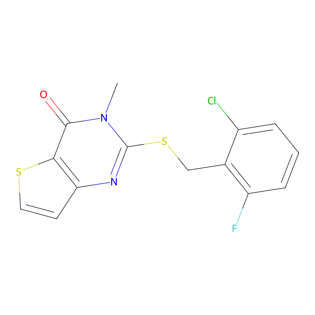 2-[(2-chloro-6-fluorobenzyl)sulfanyl]-3-methylthieno[3,2-d]pyrimidin-4(3H)-one molecular structure, CAS 1325946-48-2