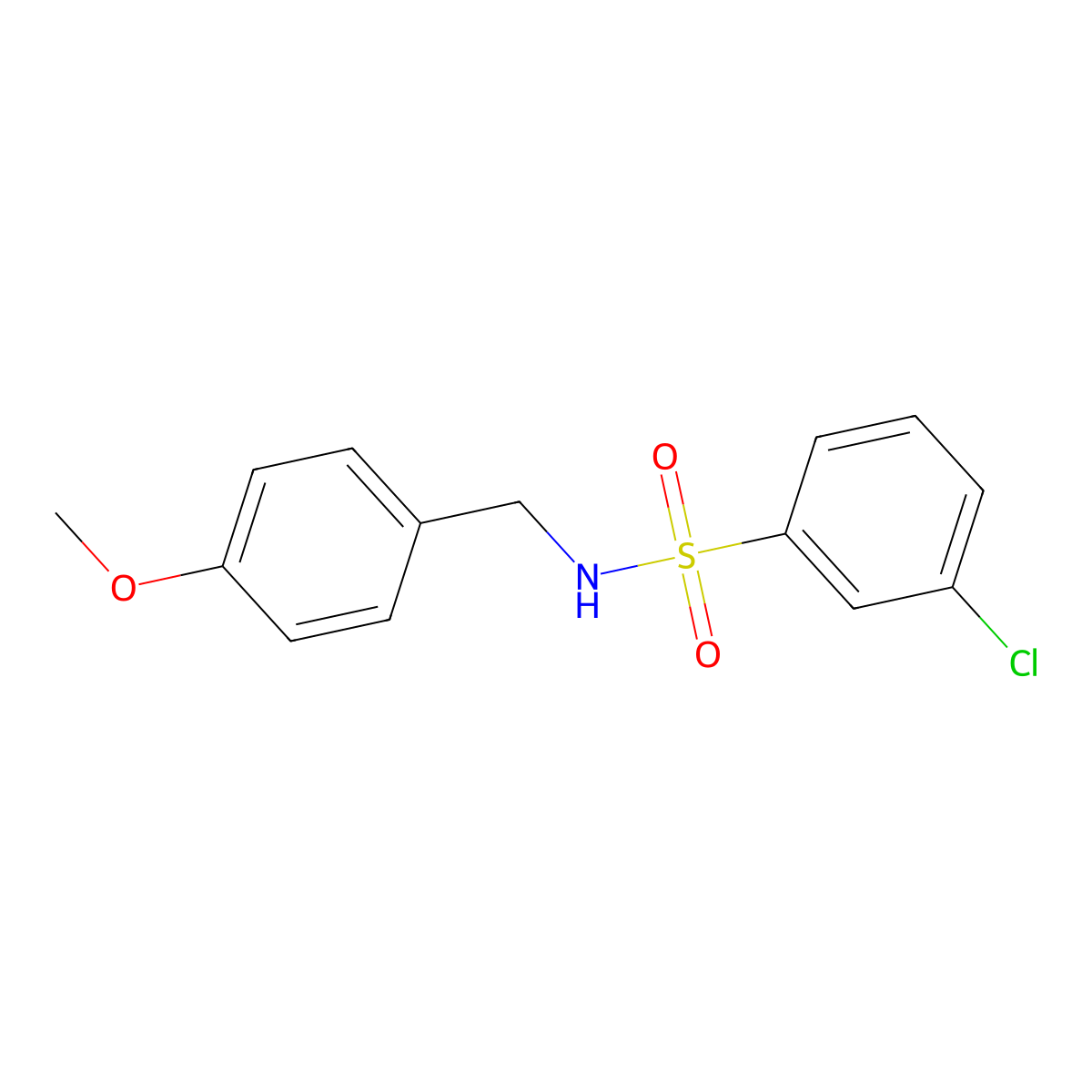 3-chloro-N-[(4-methoxyphenyl)methyl]benzene-1-sulfonamide molecular structure, CAS 1325979-49-4