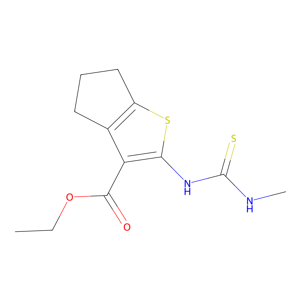 4H-Cyclopenta(b)thiophene-3-carboxylic acid, 5,6-dihydro-2-(((methylamino)thioxomethyl)amino)-, ethyl ester molecular structure, CAS 132605-03-9