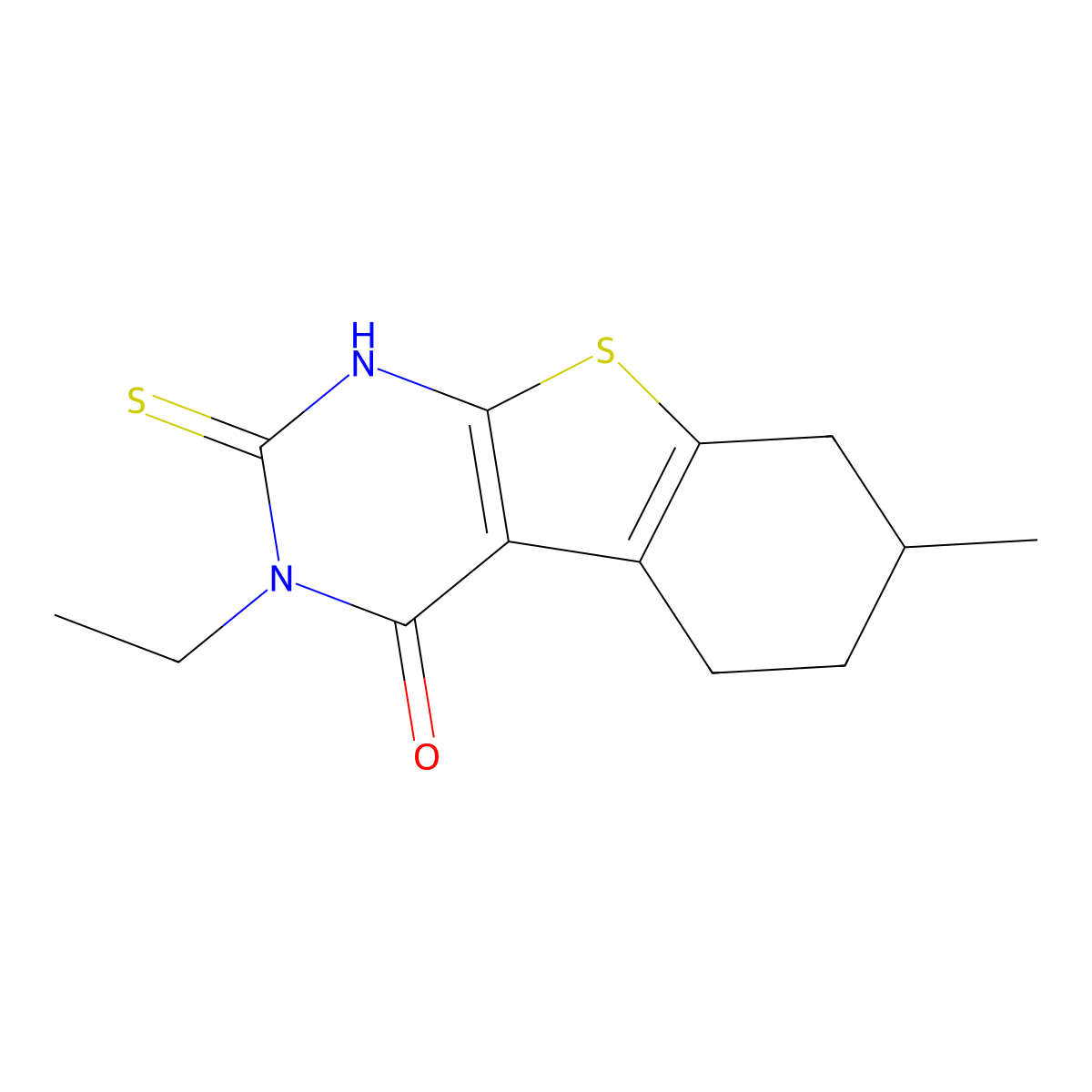 (1)Benzothieno(2,3-d)pyrimidin-4(1H)-one, 2,3,5,6,7,8-hexahydro-3-ethyl-7-methyl-2-thioxo- molecular structure, CAS 132605-26-6