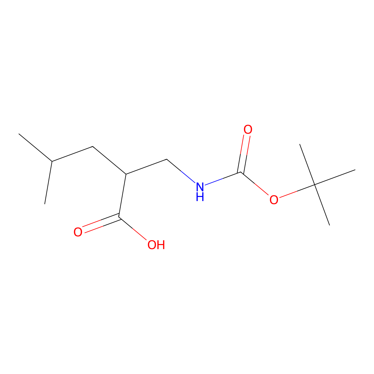 (2R)-2-((((1,1-Dimethylethoxy)carbonyl)amino)methyl)-4-methylpentanoic acid molecular structure, CAS 132605-96-0