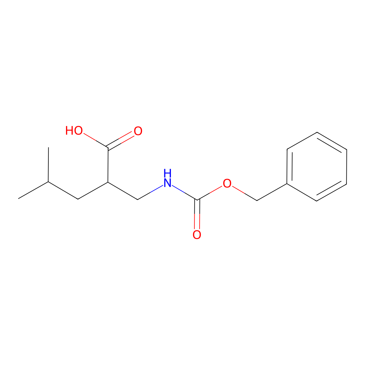 (R)-2-((((benzyloxy)carbonyl)amino)methyl)-4-methylpentanoic acid molecular structure, CAS 132606-01-0