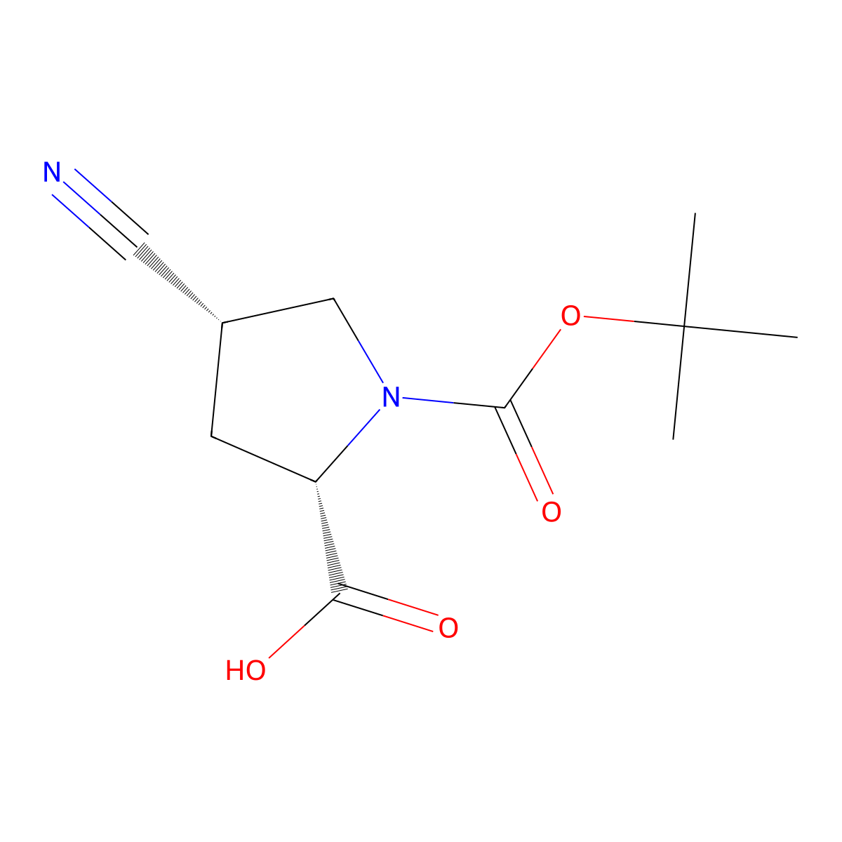 (2S,4S)-1-(tert-butoxycarbonyl)-4-cyanopyrrolidine-2-carboxylic acid molecular structure, CAS 132622-71-0