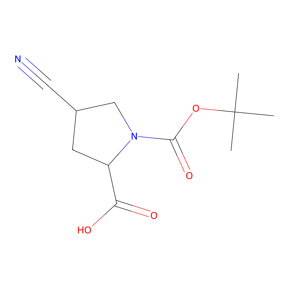 (2R,4R)-1-(tert-butoxycarbonyl)-4-cyanopyrrolidine-2-carboxylic acid molecular structure, CAS 132622-85-6