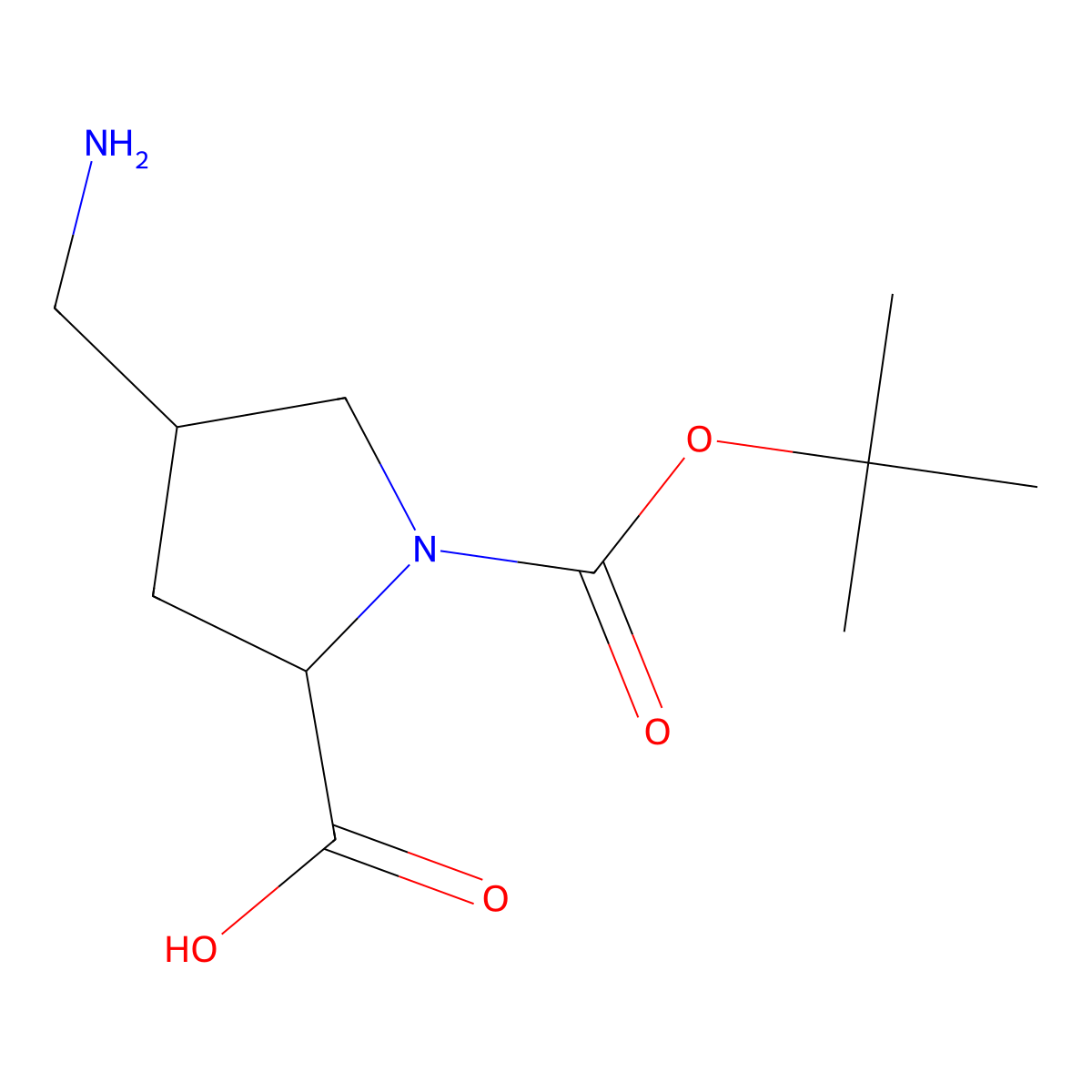 (2S,4S)-4-(aminomethyl)-1-(tert-butoxycarbonyl)pyrrolidine-2-carboxylic acid molecular structure, CAS 132622-95-8