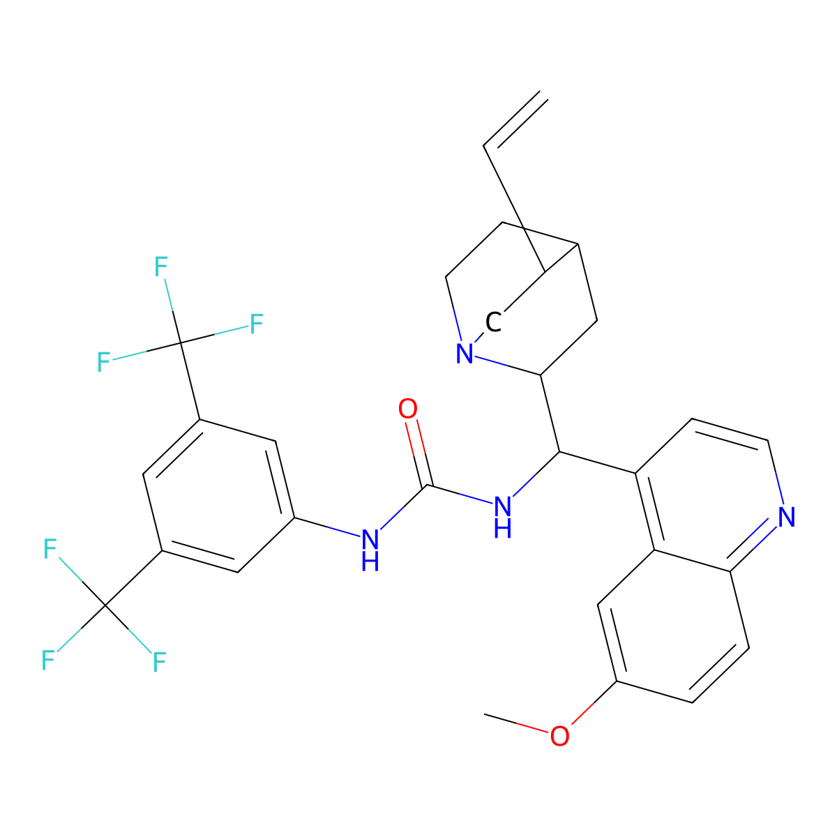 N-[3,5-Bis(trifluoromethyl)phenyl]-N'-[(9R)-6'-methoxycinchonan-9-yl]urea molecular structure, CAS 1326239-56-8