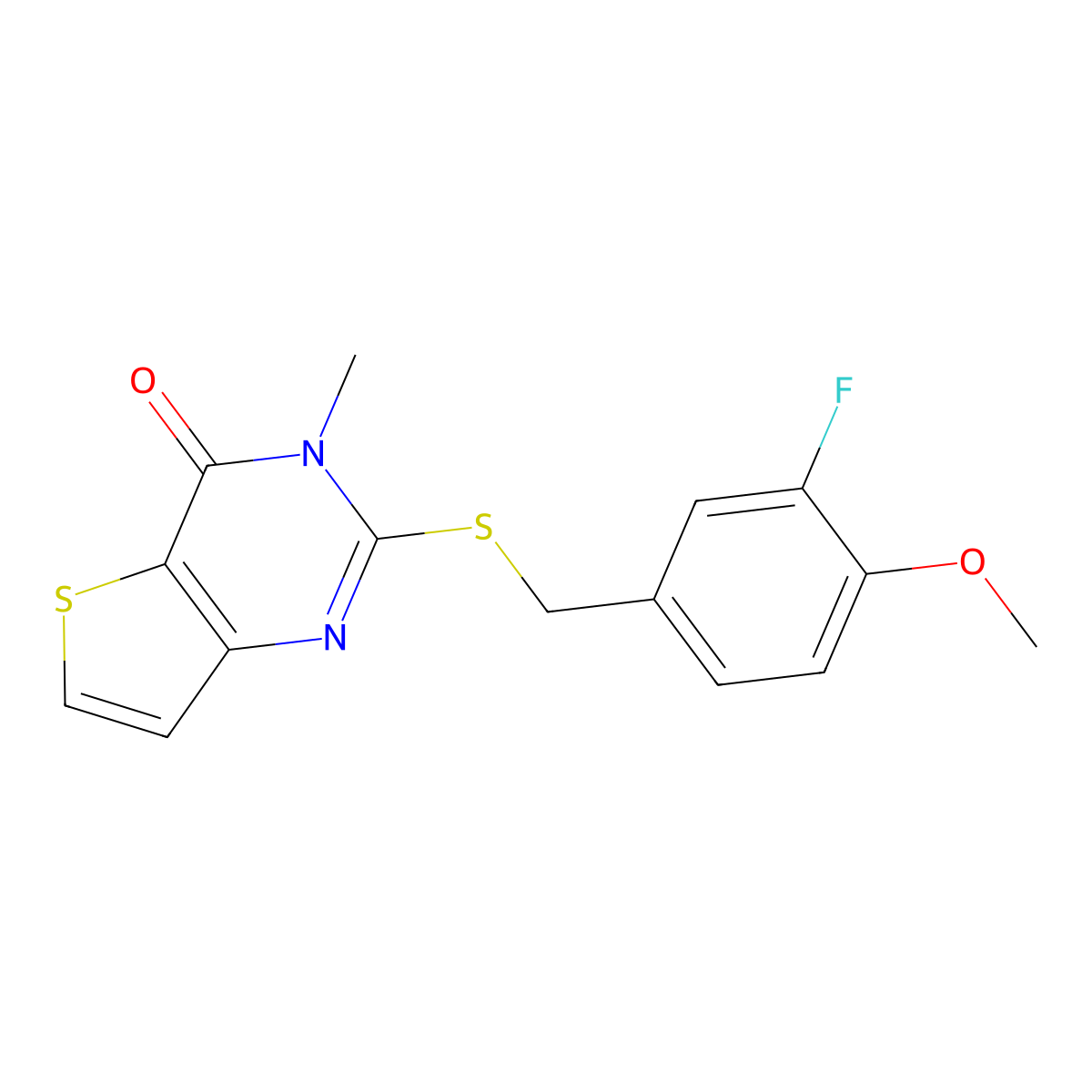 2-[(3-fluoro-4-methoxybenzyl)sulfanyl]-3-methylthieno[3,2-d]pyrimidin-4(3H)-one molecular structure, CAS 1326264-35-0