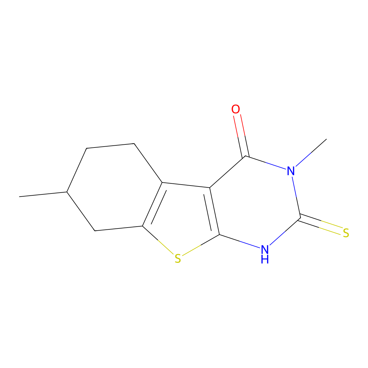 (1)Benzothieno(2,3-d)pyrimidin-4(1H)-one, 2,3,5,6,7,8-hexahydro-3,7-dimethyl-2-thioxo- molecular structure, CAS 132627-72-6