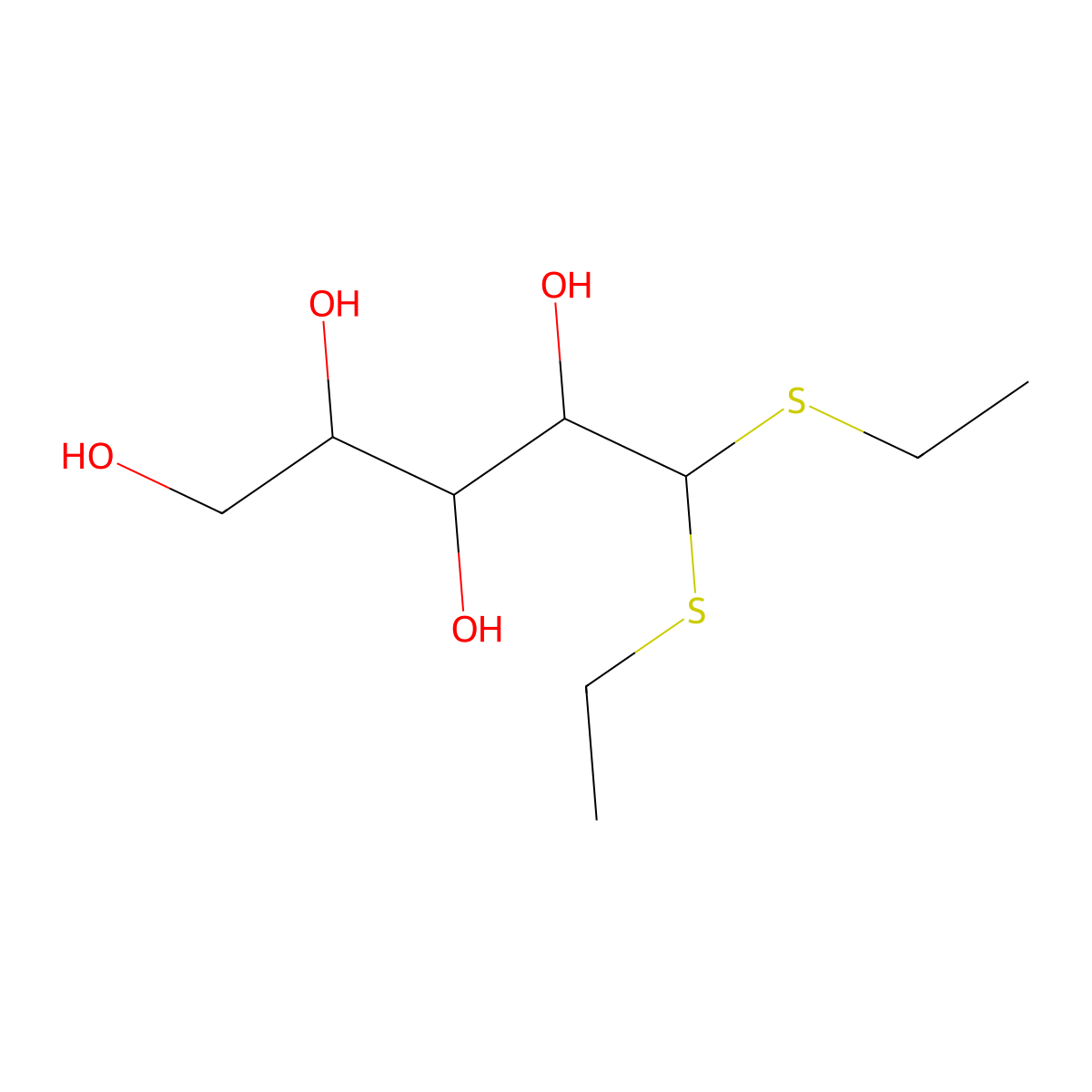(2R,3S,4R)-5,5-bis(ethylsulfanyl)pentane-1,2,3,4-tetrol molecular structure, CAS 13263-74-6