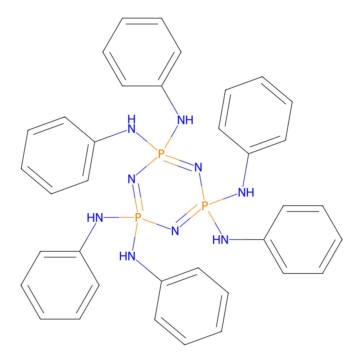 N~2~,N~2~,N~4~,N~4~,N~6~,N~6~-hexaphenyl-1,3,5,2lambda~5~,4lambda~5~,6lambda~5~-triazatriphosphinine-2,2,4,4,6,6-hexamine molecular structure, CAS 13264-13-6