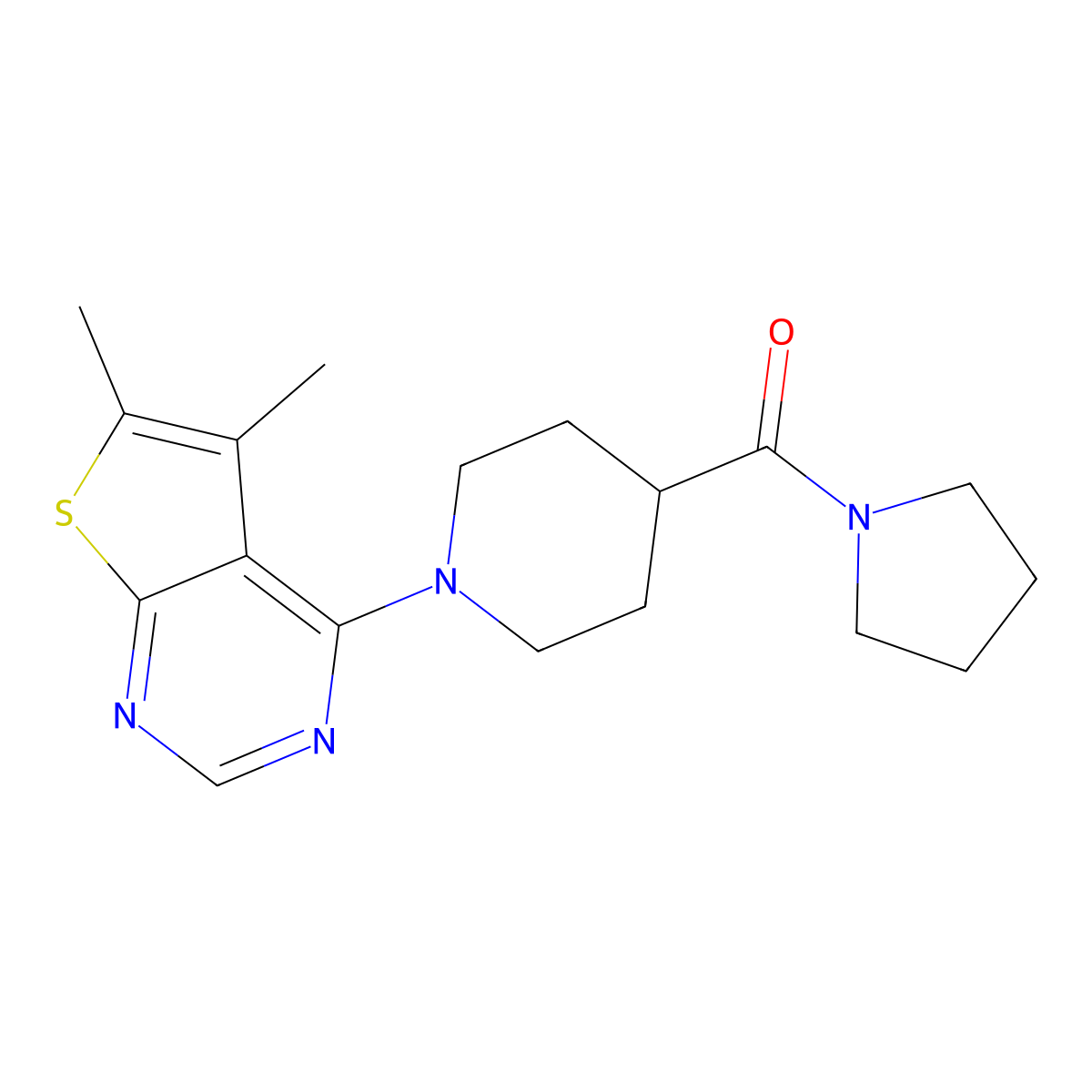 1-{5,6-Dimethylthieno[2,3-d]pyrimidin-4-yl}-4-(pyrrolidine-1-carbonyl)piperidine molecular structure, CAS 1326438-01-0