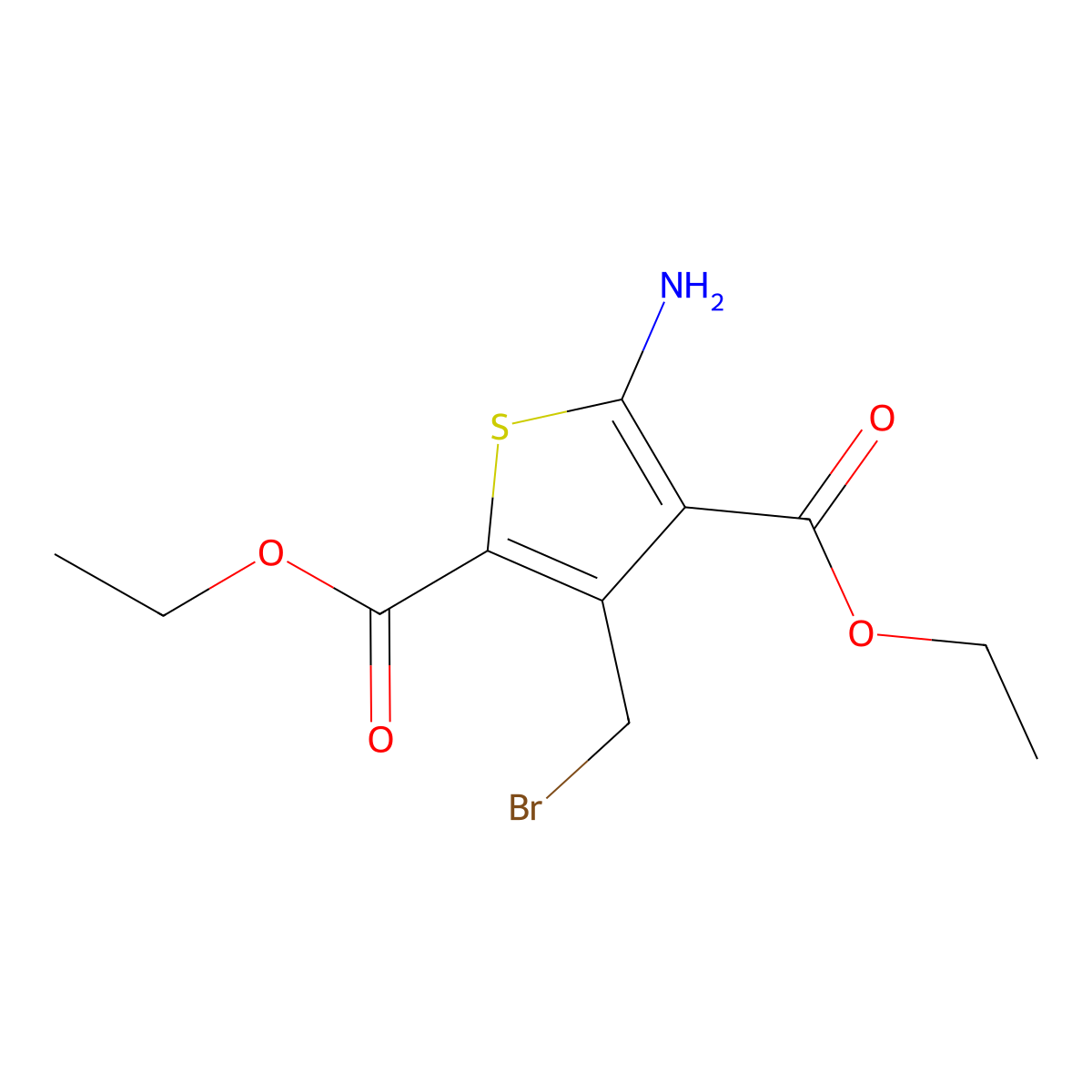 Diethyl 5-amino-3-(bromomethyl)thiophene-2,4-dicarboxylate molecular structure, CAS 132651-46-8