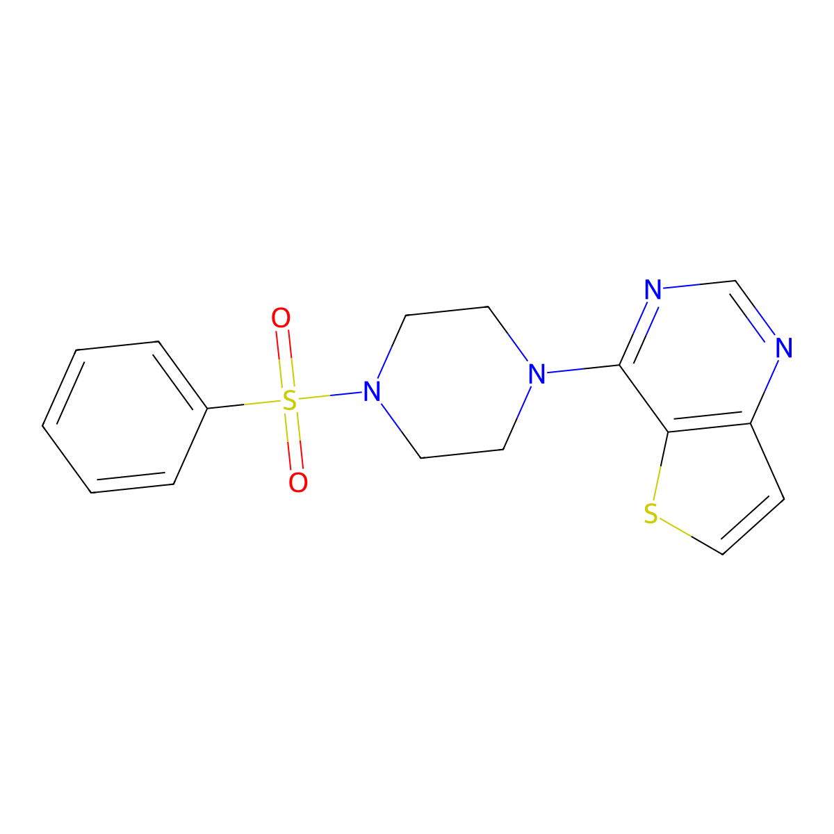 1-(Benzenesulfonyl)-4-{thieno[3,2-d]pyrimidin-4-yl}piperazine molecular structure, CAS 1326515-84-7