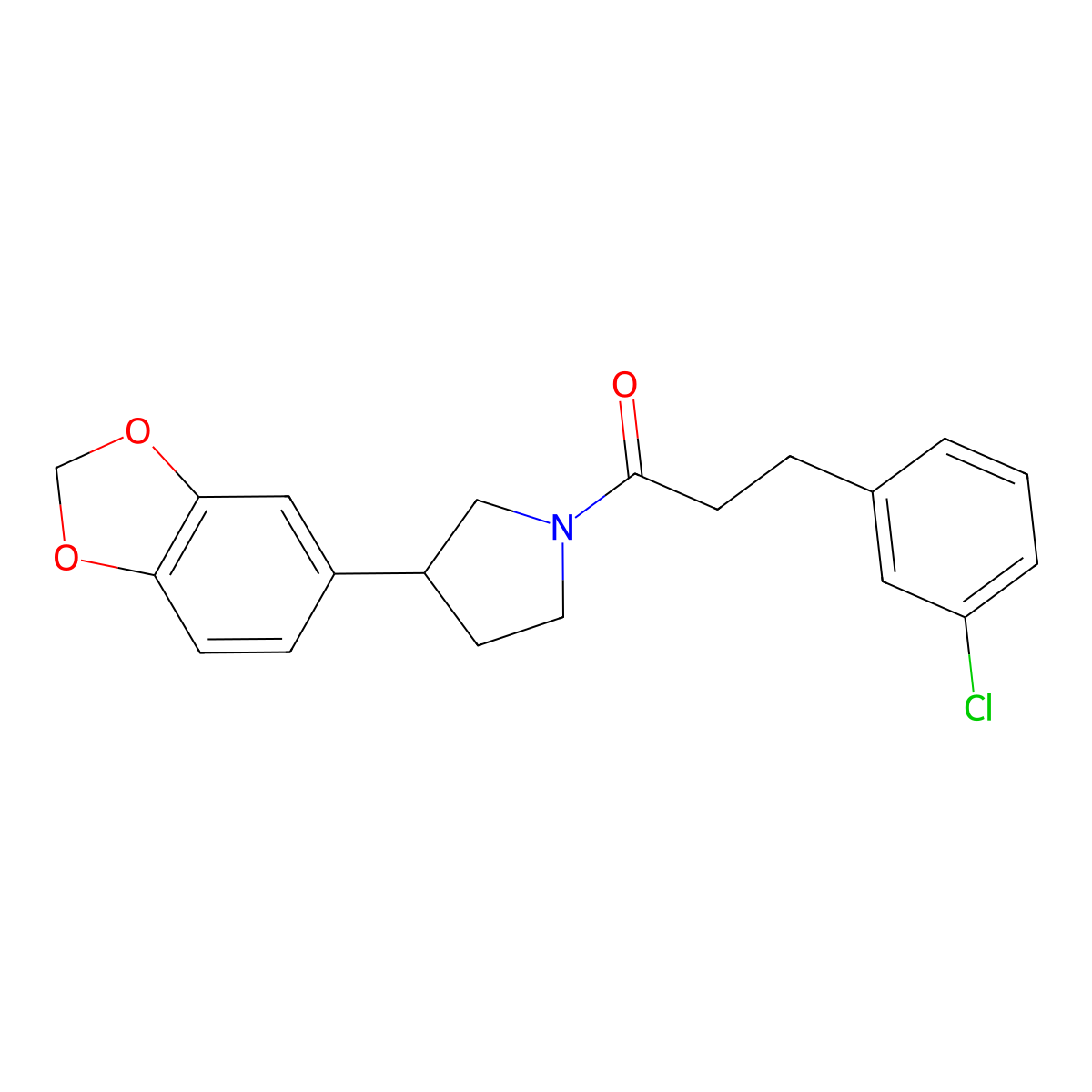 1-(3-(Benzo[d][1,3]dioxol-5-yl)pyrrolidin-1-yl)-3-(3-chlorophenyl)propan-1-one molecular structure, CAS 1326614-95-2