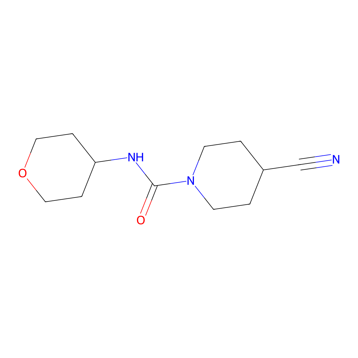 4-cyano-N-(tetrahydro-2H-pyran-4-yl)piperidine-1-carboxamide molecular structure, CAS 1326615-24-0