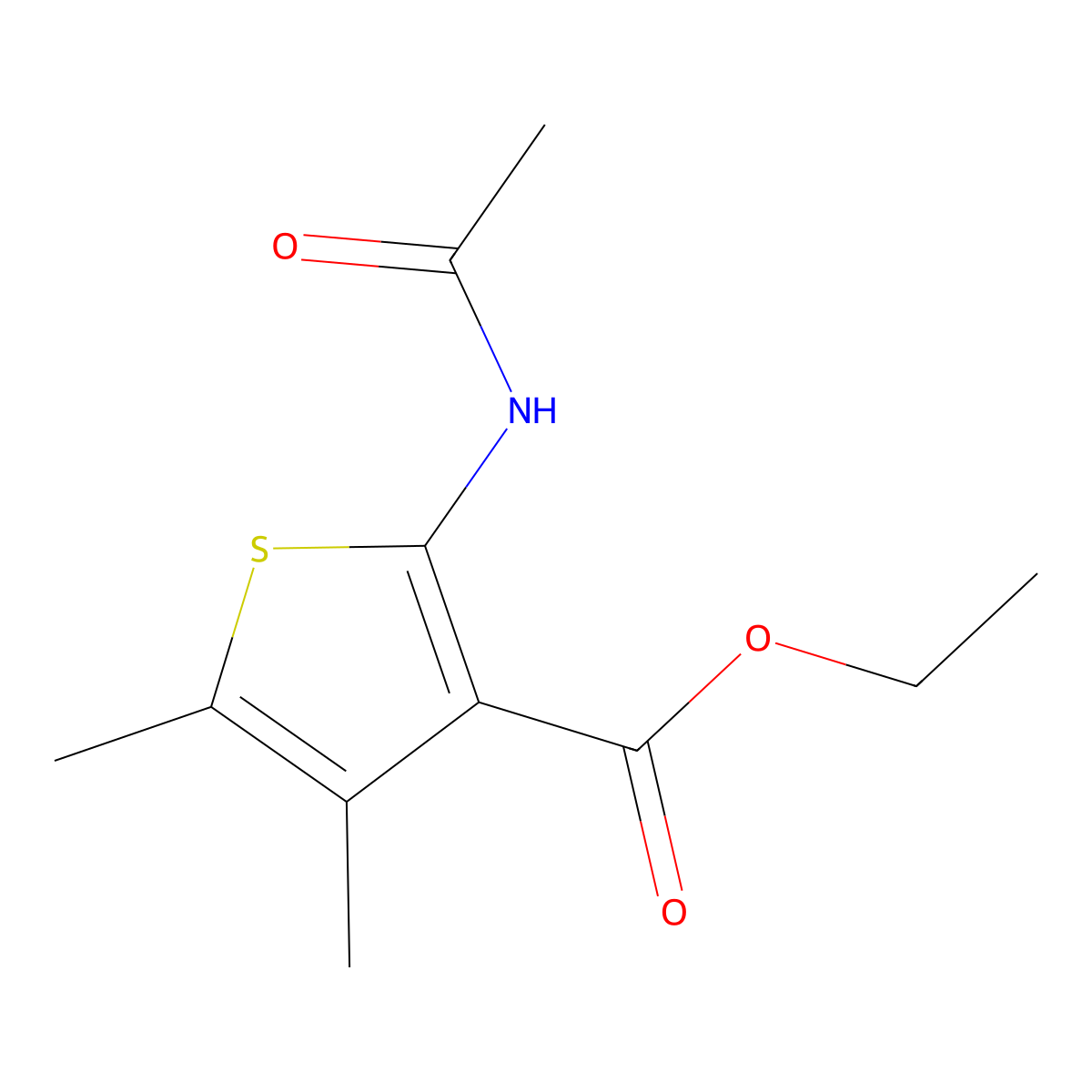 Ethyl 2-acetamido-4,5-dimethylthiophene-3-carboxylate molecular structure, CAS 13267-52-2