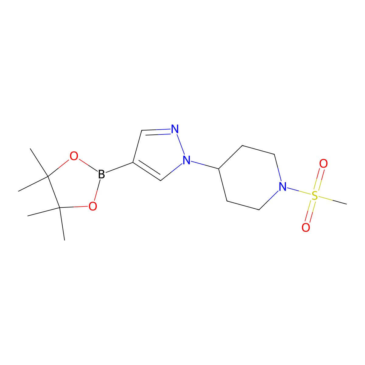 1-(methylsulfonyl)-4-(4-(4,4,5,5-tetramethyl-1,3,2-dioxaborolan-2-yl)-1H-pyrazol-1-yl)piperidine molecular structure, CAS 1326714-13-9