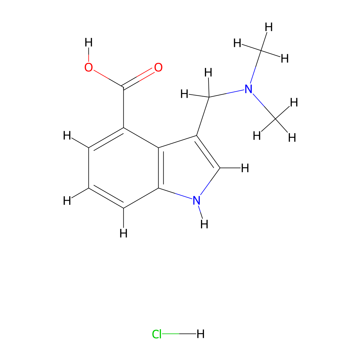 3-[(dimethylamino)methyl]-1H-indole-4-carboxylic acid hydrochloride molecular structure, CAS 1326743-67-2