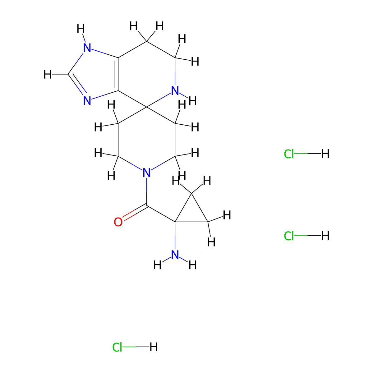 (1-Aminocyclopropyl)-spiro[1,5,6,7-tetrahydroimidazo[4,5-c]pyridine-4,4'-piperidine]-1'-ylmethanone;trihydrochloride molecular structure, CAS 1326748-19-9