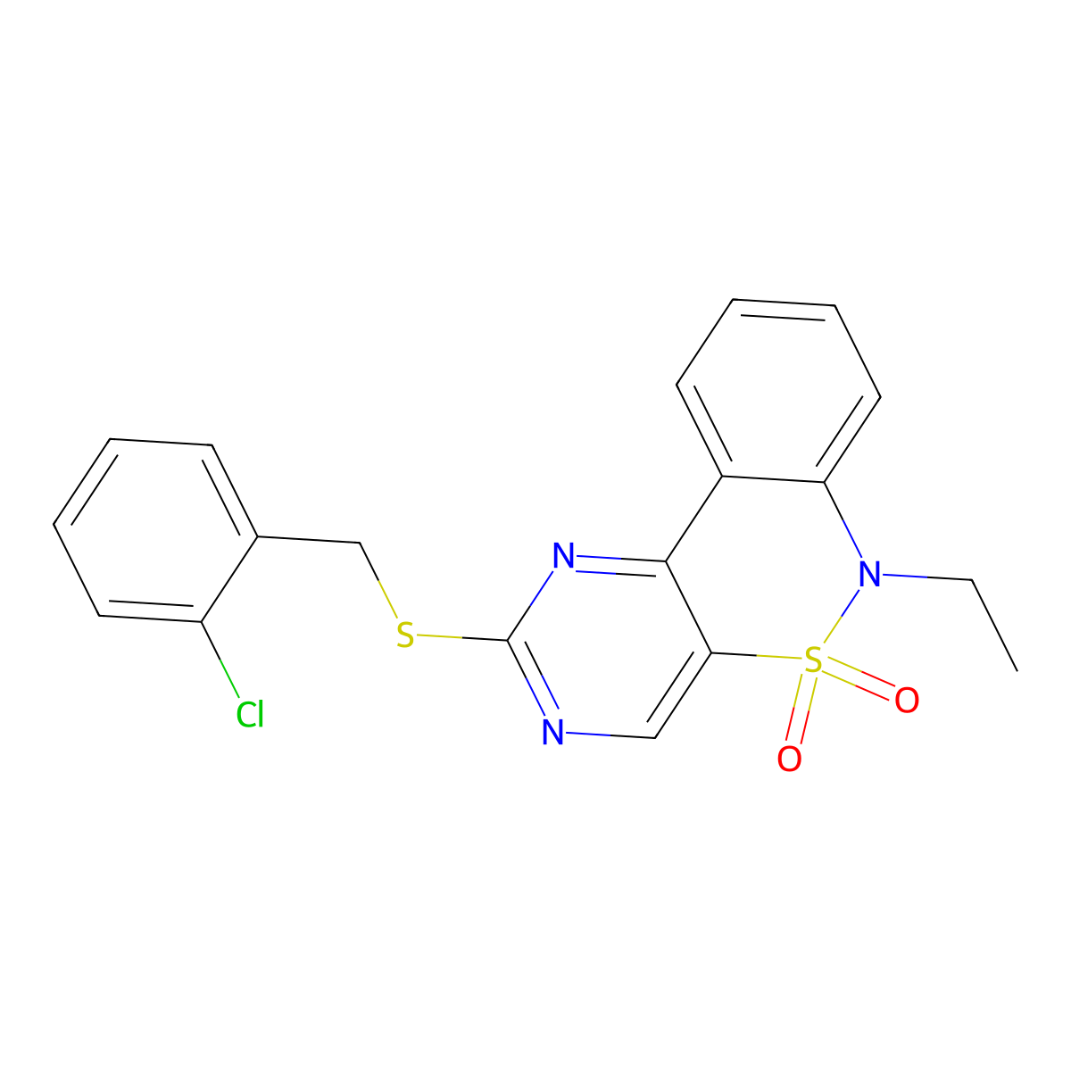 2-[(2-chlorobenzyl)sulfanyl]-6-ethyl-6H-pyrimido[5,4-c][2,1]benzothiazine 5,5-dioxide molecular structure, CAS 1326806-37-4